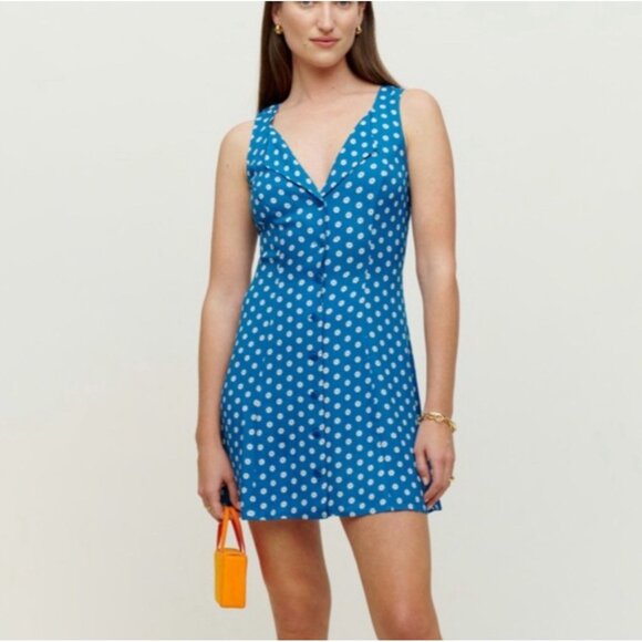 Reformation Blue White Floral Tank V Neck Mini Dress 0 Xs - Picture 1 of 8